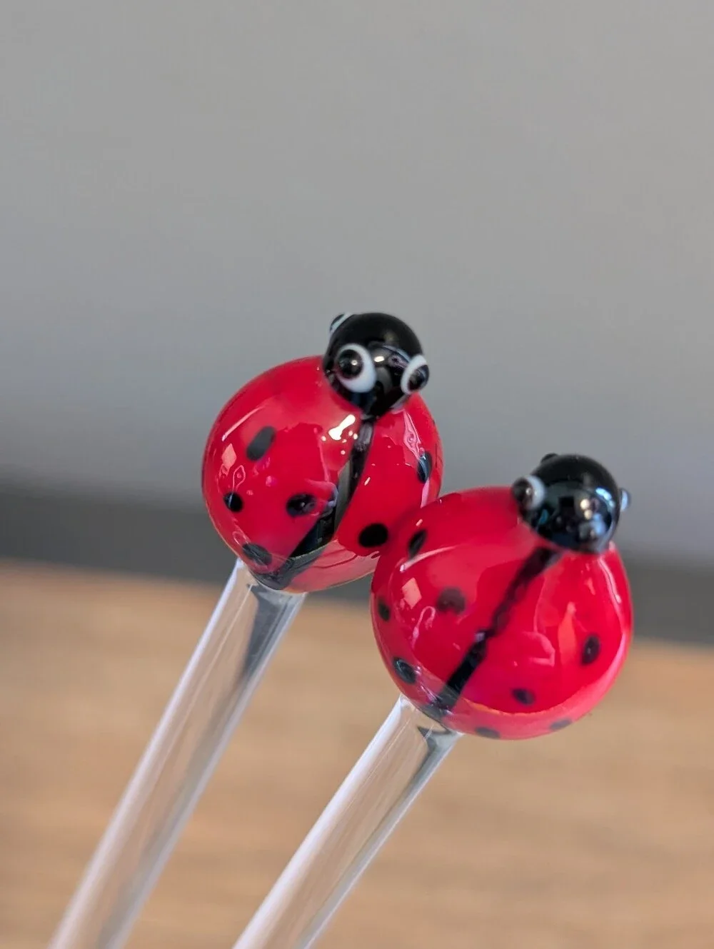 Glass Ladybug Cocktail Swizzle Sticks Set of 4 Barware Vintage MCM Lampworked